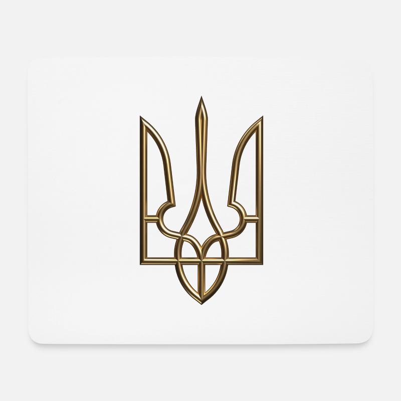 Ukraine Wappen Gerfalke Trident Dreizack Goldlook2 - Mousepad (Querformat) - Weiß