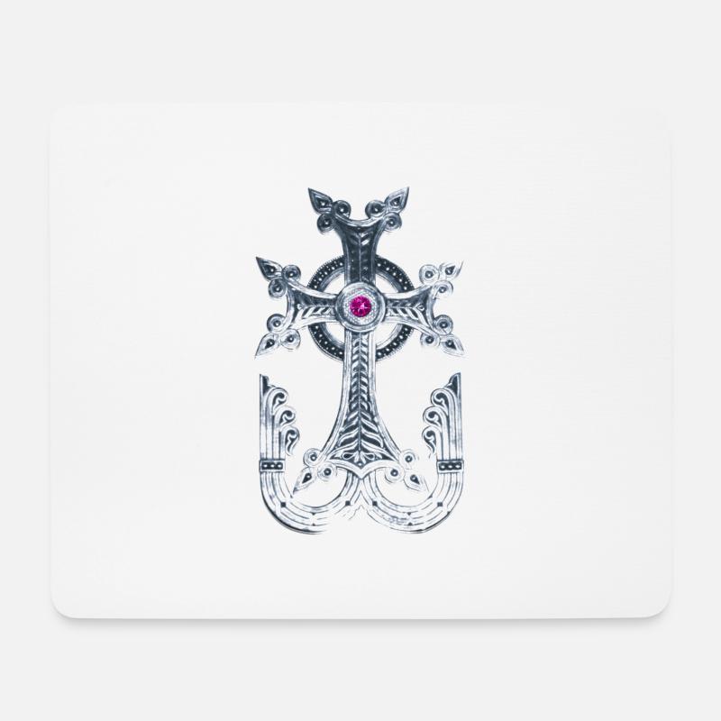 Armenisches Kreuz / Armenian Cross Silber Metallic - Mousepad (Querformat) - Weiß