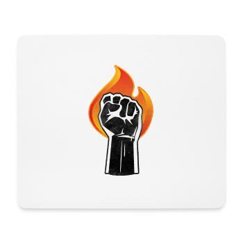 Angehobene Faust brennt | schwarzes Power-Symbol - Mousepad (Querformat) - Weiß - Vorne