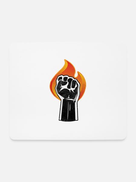 Angehobene Faust brennt | schwarzes Power-Symbol - Mousepad (Querformat) - Weiß