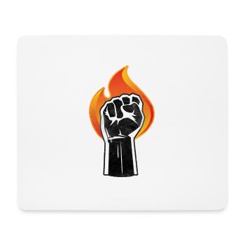 Angehobene Faust brennt | schwarzes Power-Symbol - Mousepad (Querformat) - Weiß - Vorne