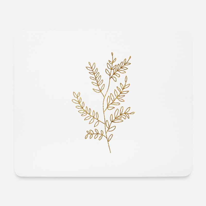 Gold Foliage Flora Line Art - Mouse Pad (horizontal) - white