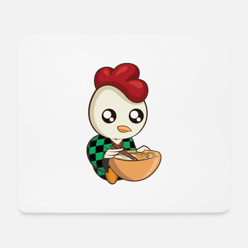 Kawaii Hühnchen mit Tanjiro Kamado Kimono - Mousepad (Querformat) - Weiß