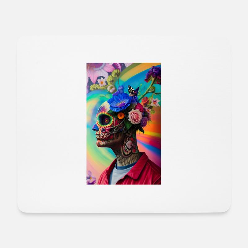ARTWORK Flower Skull Head Guy - Mousepad (Querformat) - Weiß