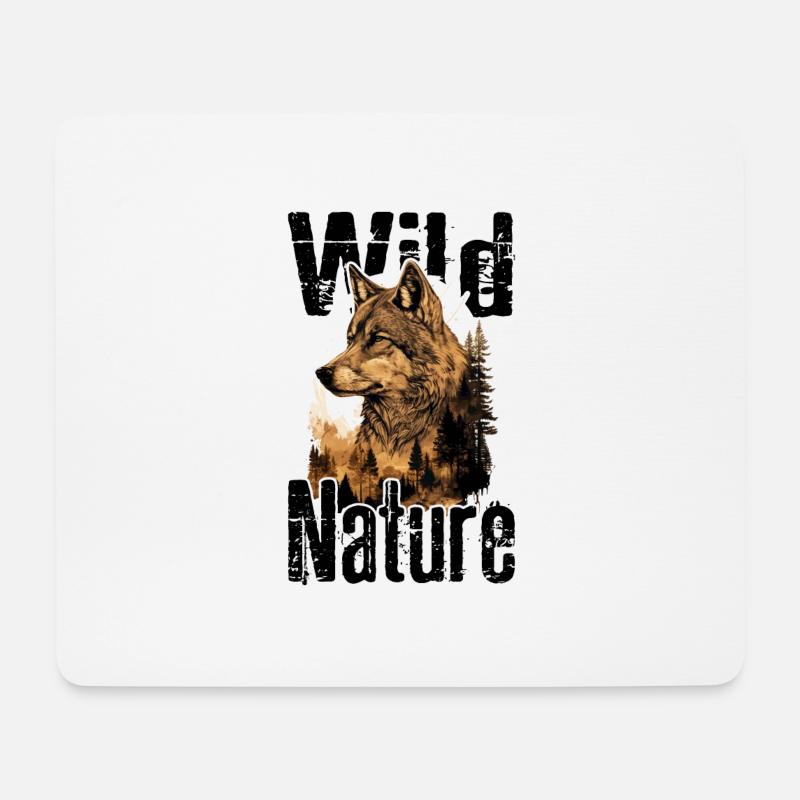 Wolf Wild Nature Wolfskopf Wildnis Wald Bäume - Mousepad (Querformat) - Weiß