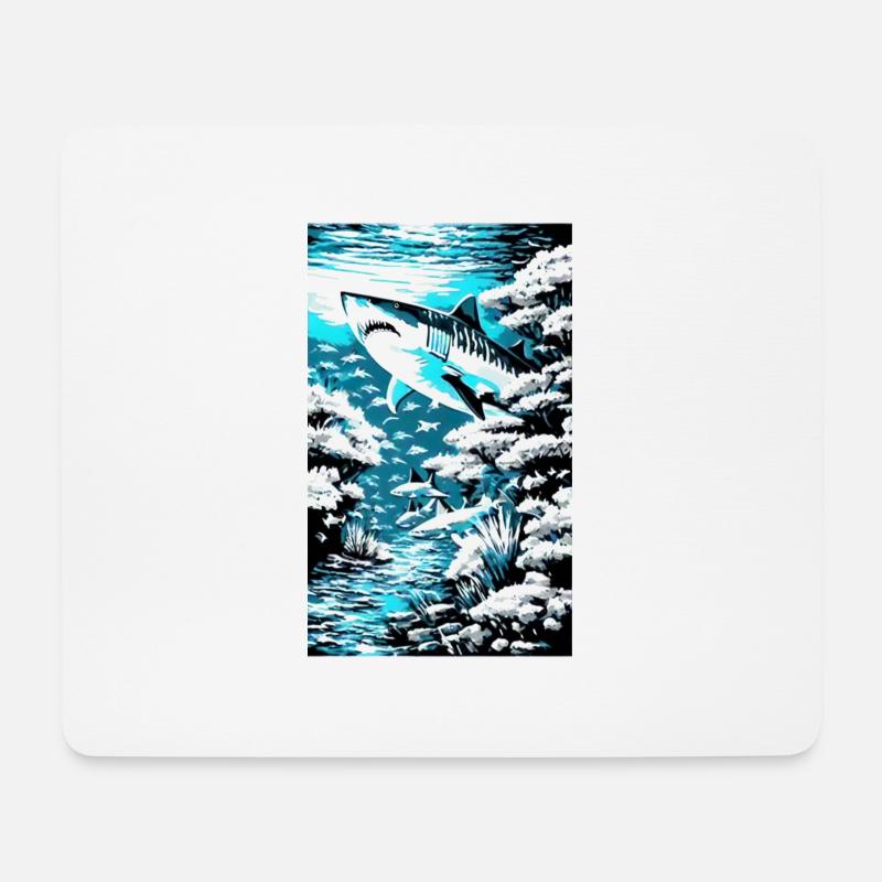 Hai | Weißer Hai | Meerestier | Fisch - Mousepad (Querformat) - Weiß