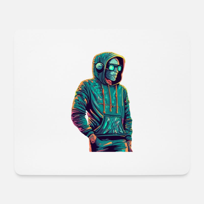 Hoodie Man mit Brille - Mousepad (Querformat) - Weiß