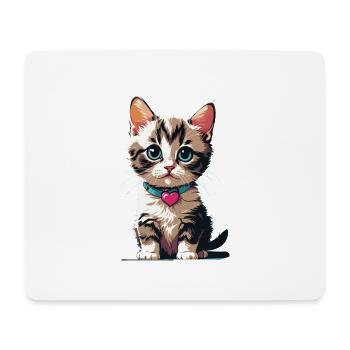 Katze mit Herzkette - Mousepad (Querformat) - Weiß - Vorne