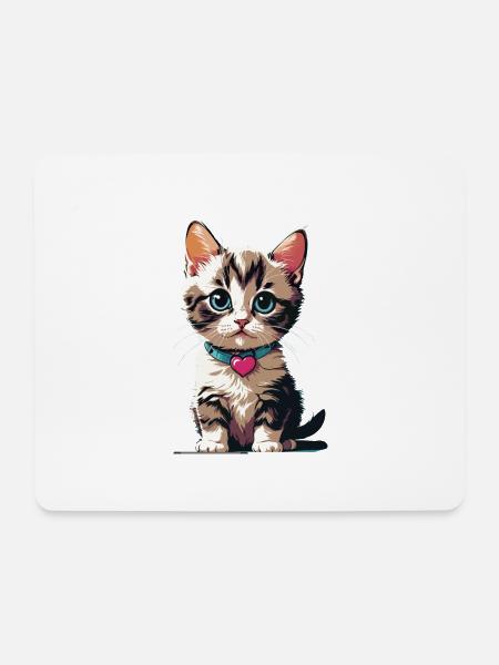 Katze mit Herzkette - Mousepad (Querformat) - Weiß
