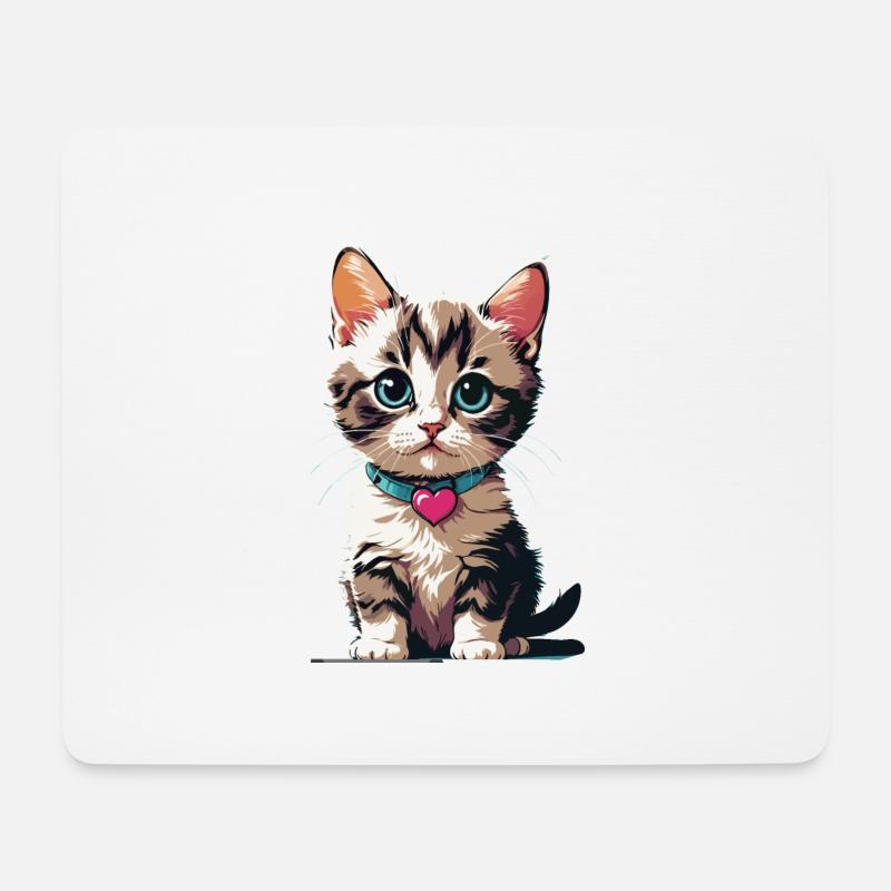 Katze mit Herzkette - Mousepad (Querformat) - Weiß