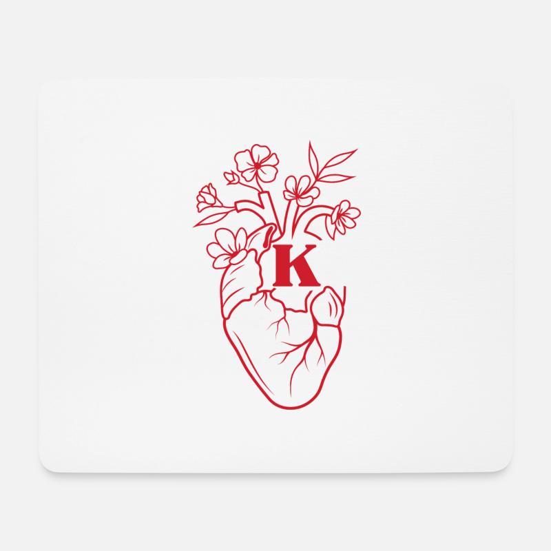Buchstabe k Herz rot Blumen Anatomie - Mousepad (Querformat) - Weiß