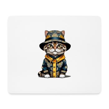 Katze mit Anglerhut - Mousepad (Querformat) - Weiß - Vorne