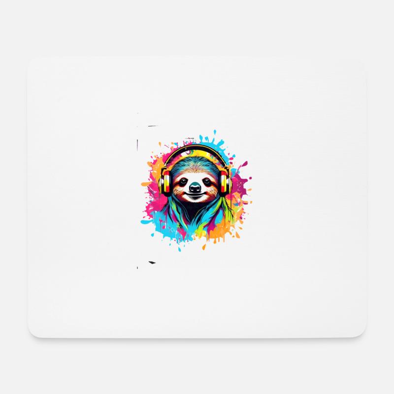 Faultier,bunt, Malerei,kopfhörer, Graffiti - Mousepad (Querformat) - Weiß