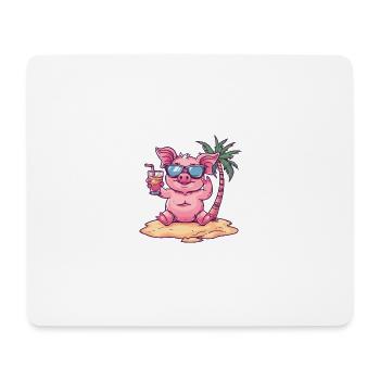 Cochon d’été plage bande dessinée - Tapis de souris (format paysage) - blanc - Devant