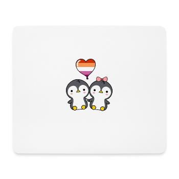Penguin Couple Orange Pink Lesbian Pride - Mouse Pad (horizontal) - white - Front