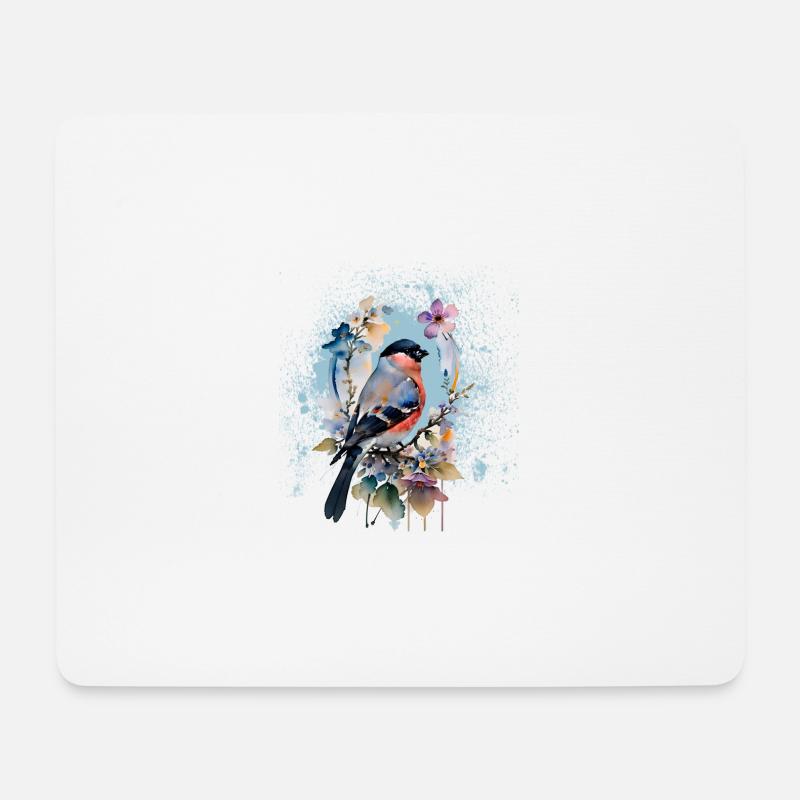 vogel,fink,aquarell,wildblumen,blumen - Mousepad (Querformat) - Weiß