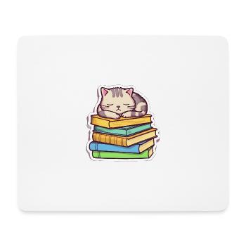 Sleeping Book Cat - Mouse Pad (horizontal) - white - Front
