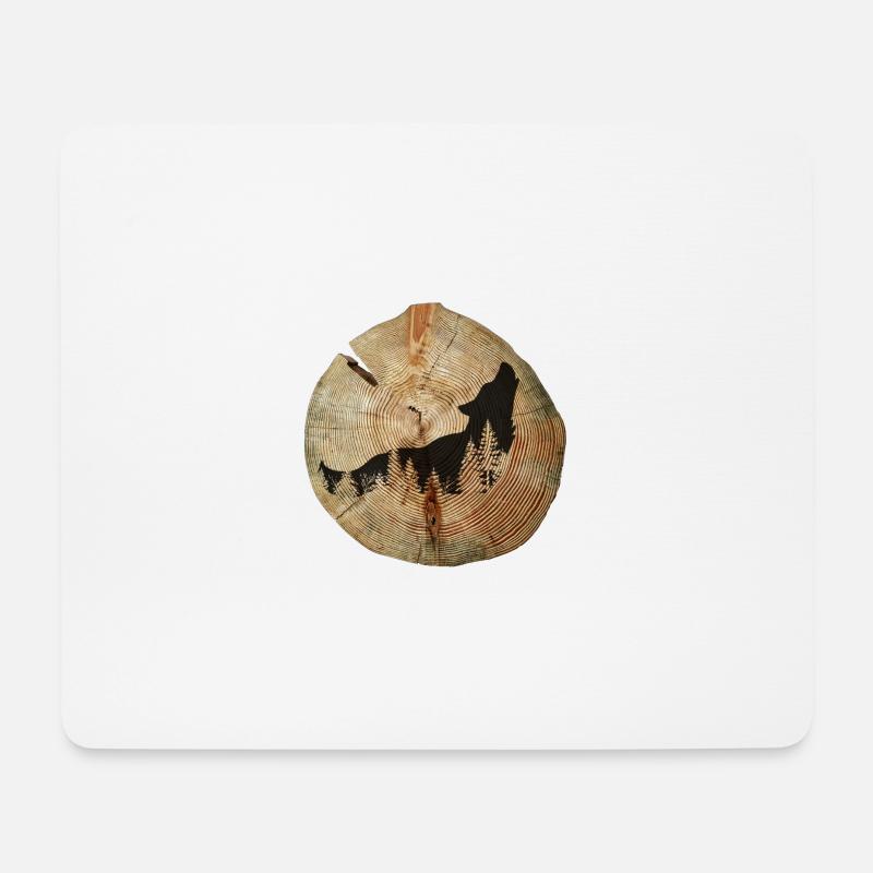 Baumscheibe Wolf - Mousepad (Querformat) - Weiß
