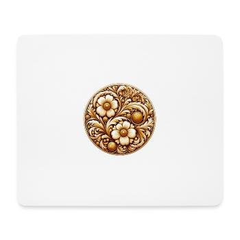 Goldfarbenes florales Oval, inspiriert von russischer Kunst - Mousepad (Querformat) - Weiß - Vorne