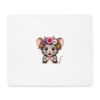 Cheerful mouse with floral decoration - Mouse Pad (horizontal) - white - Front