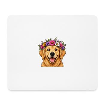 Lächelnder Hund mit Blumenschmuck  - Mousepad (Querformat) - Weiß - Vorne