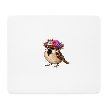 Vogel mit Blumenschmuck  - Mousepad (Querformat) - Weiß - Vorne
