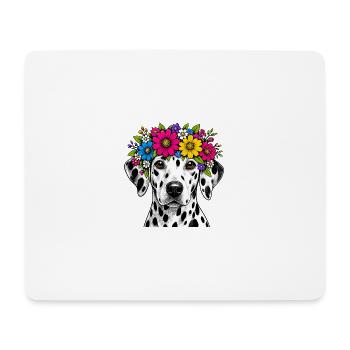 Dalmatiner mit Blumenkranz - Mousepad (Querformat) - Weiß - Vorne