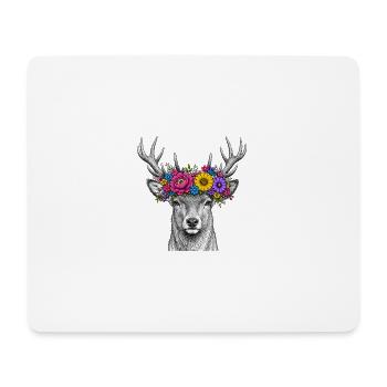 Floral Wreath Deer Portrait - Mouse Pad (horizontal) - white - Front