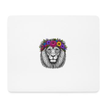 Löwenkopf mit Blumenkranz - Mousepad (Querformat) - Weiß - Vorne