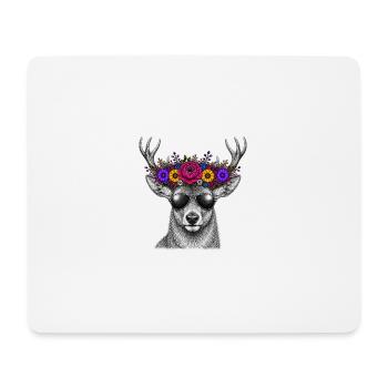 Hirsch mit Blumenkrone und Sonnenbrille - Mousepad (Querformat) - Weiß - Vorne