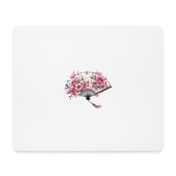 Floraler Fächer mit Aquarellblüten - Mousepad (Querformat) - Weiß - Vorne
