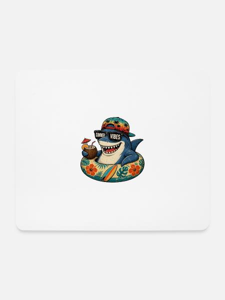 Sommerhai mit Vibes Summer Vibes - Mousepad (Querformat) - Weiß