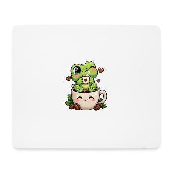 Kawaii Kaffeemaschine Frosch - Mousepad (Querformat) - Weiß - Vorne