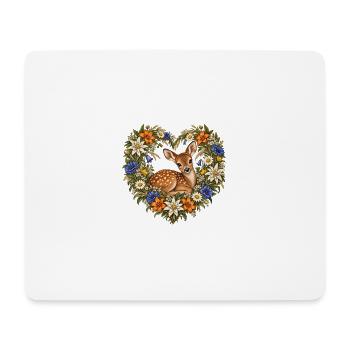 Rehkitz im Blumenherz – Alpenliebe & Natur - Mousepad (Querformat) - Weiß - Vorne