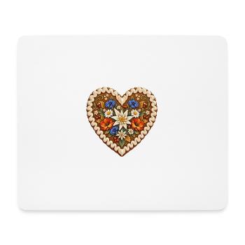 Lebkuchenherz mit Edelweiß & Alpenblumen - Mousepad (Querformat) - Weiß - Vorne