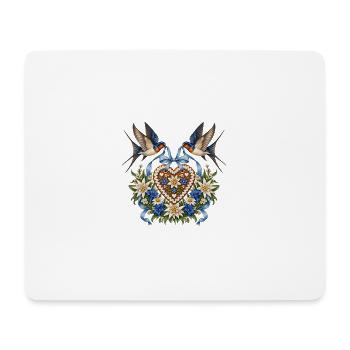 Schwalben mit Lebkuchenherz & Edelweiß - Mousepad (Querformat) - Weiß - Vorne