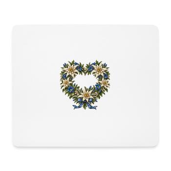 Edelweißherz mit Enzian & blauer Schleife - Mousepad (Querformat) - Weiß - Vorne