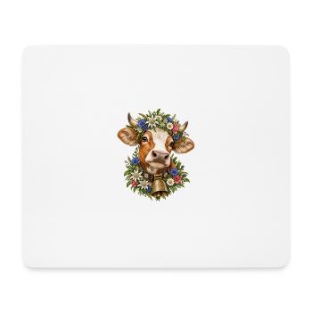 Kuh mit Blumenkrone – Alpenliebe & Tracht - Mousepad (Querformat) - Weiß - Vorne