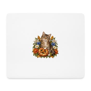Katze mit Brezel & Alpenblumen - Mousepad (Querformat) - Weiß - Vorne
