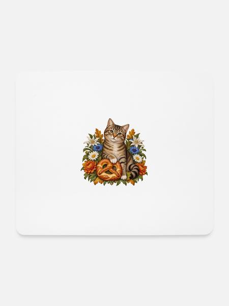 Katze mit Brezel & Alpenblumen - Mousepad (Querformat) - Weiß