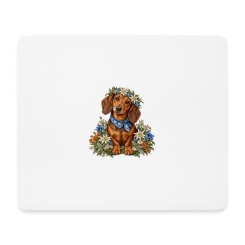 Dackel mit Edelweißkranz & Trachtentuch - Mousepad (Querformat) - Weiß - Vorne