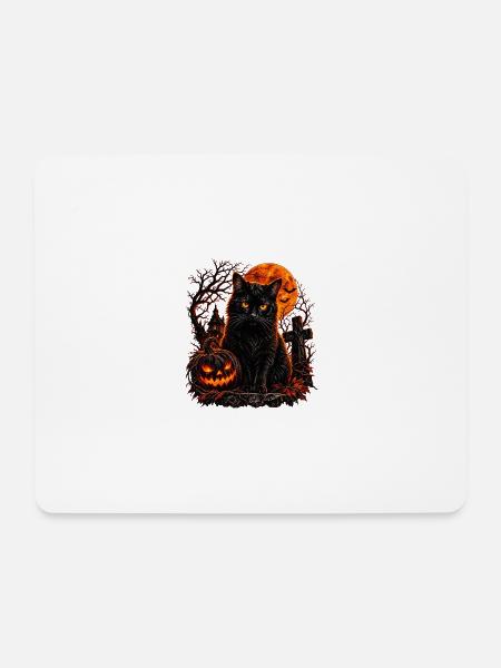 Schwarze Katze in Halloween-Szenerie - Mousepad (Querformat) - Weiß