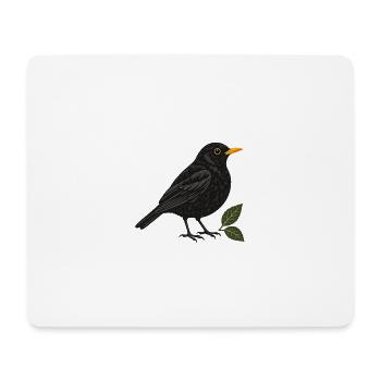 Amsel mit Blättern – Gartenvogel - Mousepad (Querformat) - Weiß - Vorne