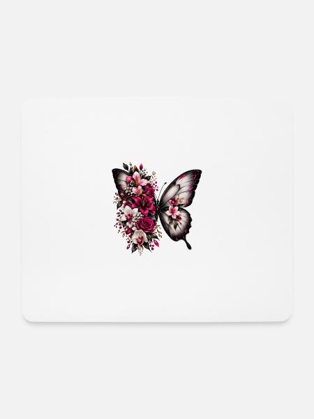 Flügelpoesie Blüten-Schmetterling - Mousepad (Querformat) - Weiß