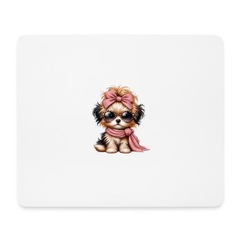 Pudelchen mit Rosa Schleife und Brille - Mousepad (Querformat) - Weiß - Vorne
