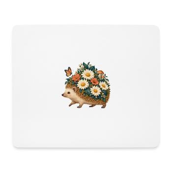 Blühender Igel zwischen Blumen - Mousepad (Querformat) - Weiß - Vorne