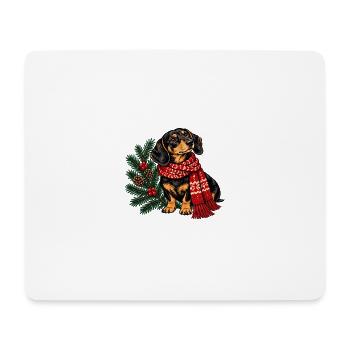 Winterdackel mit rotem Schal - Mousepad (Querformat) - Weiß - Vorne