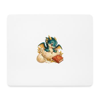 Neugeborener Drache zwischen Eiern und Buch - Mousepad (Querformat) - Weiß - Vorne