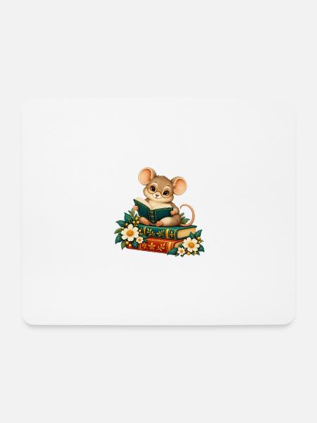 Lesermaus zwischen Büchern und Blumen - Mousepad (Querformat) - Weiß