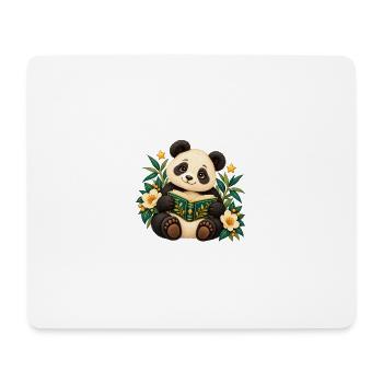 Panda-Leser unter Blumen - Mousepad (Querformat) - Weiß - Vorne